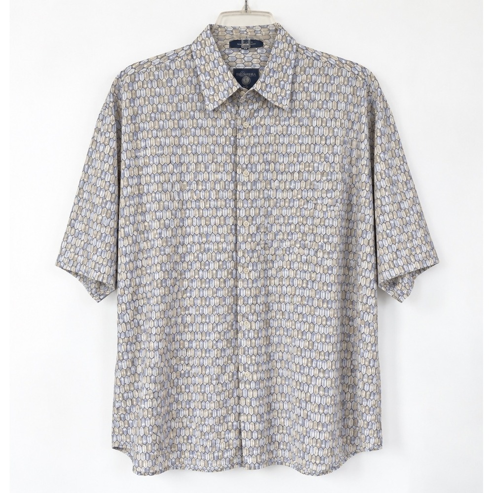 Alan Flusser Mens 2XL Geometric Palm Tree Print Cotton Short Sleeve Shirt
